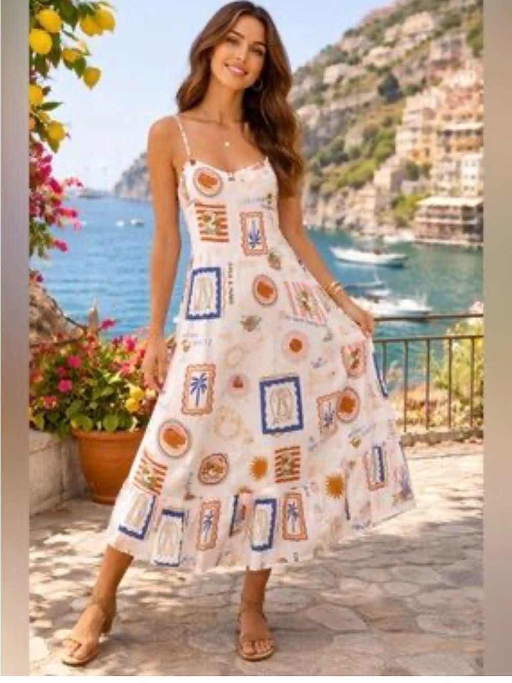 Anthropologie Linen Blend Label Of Love Aperol Spritz Maxi Dress -Large